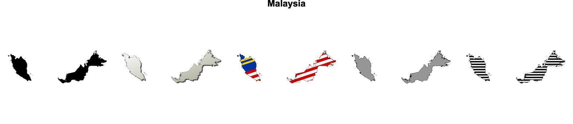 Malaysia outline map set vector