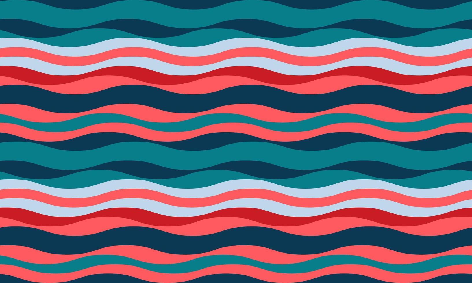 Vibrant, wavy stripes in teal, coral, and red create a dynamic, seamless pattern. Perfect for textile design, website backgrounds, or any project needing a playful, summery vibe. vector