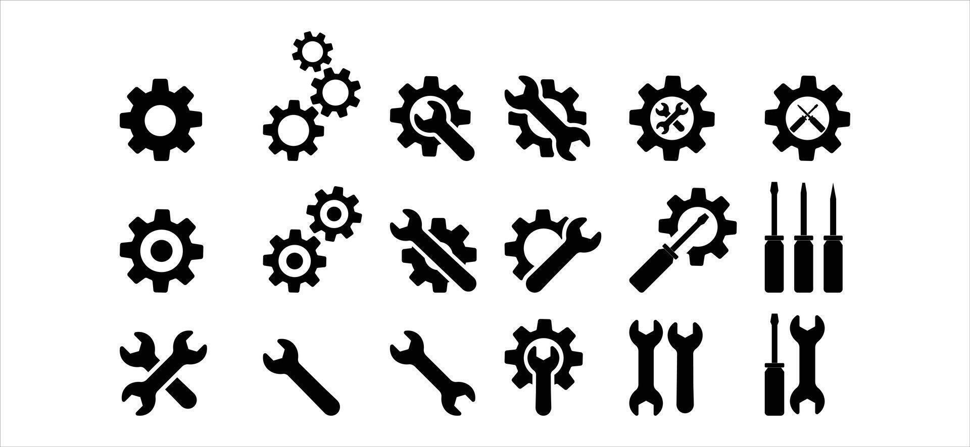Repair, Service and Maintenance Tools icon set. Repair icon, Wrench, screwdriver, spanner and gear icon. Service center symbol. Fix and repair concept. vector