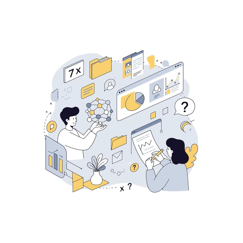 Analyzing Data Trends Illustration for Business Strategy and Problem Solving vector