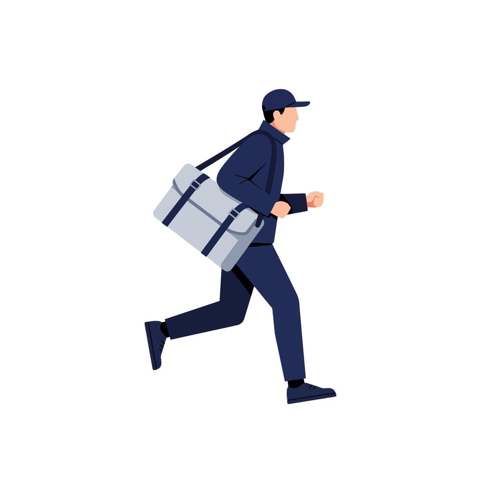 Running Delivery Courier with Bag Hurry to Deliver Package Fast vector