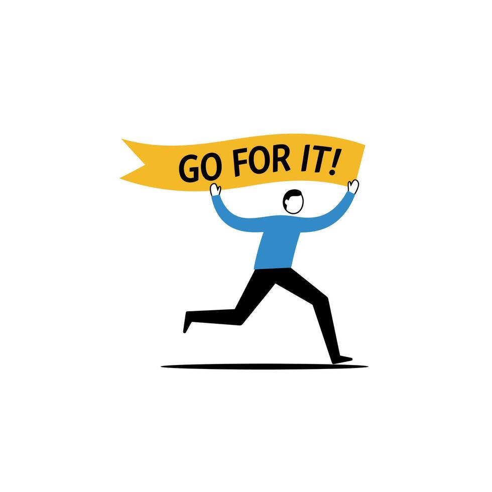 Running Person Holding a Go for It Banner Concept Illustration vector