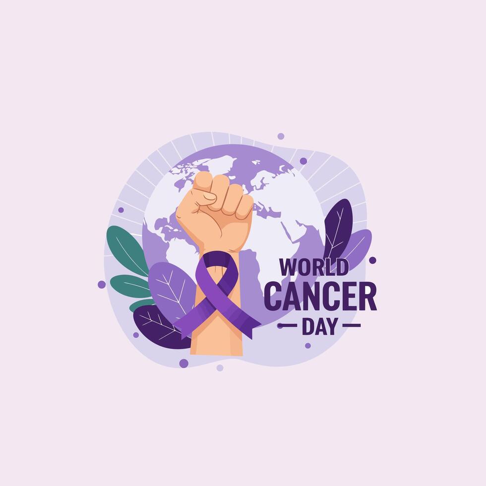 Raising Awareness for World Cancer Day with Purple Ribbon and Symbol vector