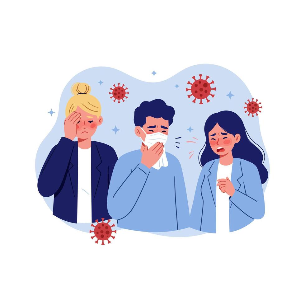 Sick People Coughing and Sneezing Coronavirus Illustration vector