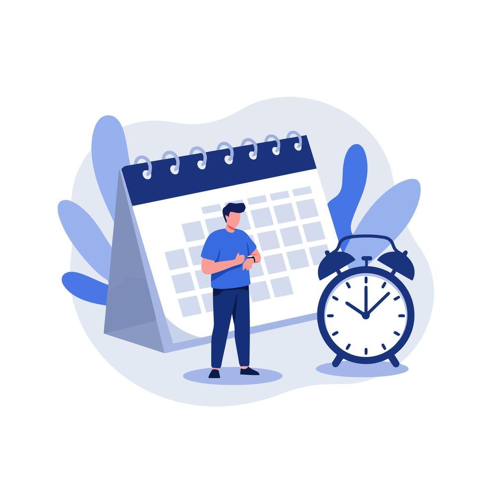 Managing Time and Schedule with Calendar, Clock, and Smartwatch vector
