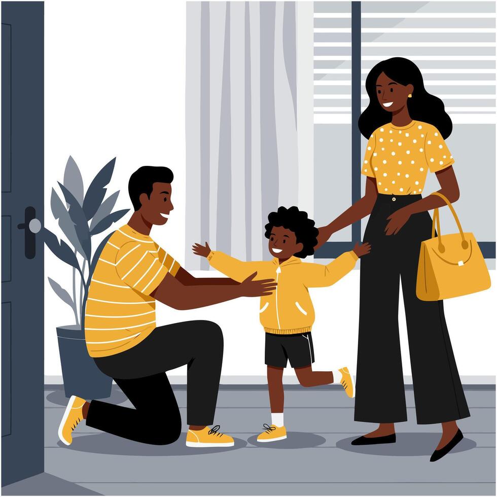 Happy Family Welcoming Child Home with Joyful Embrace vector