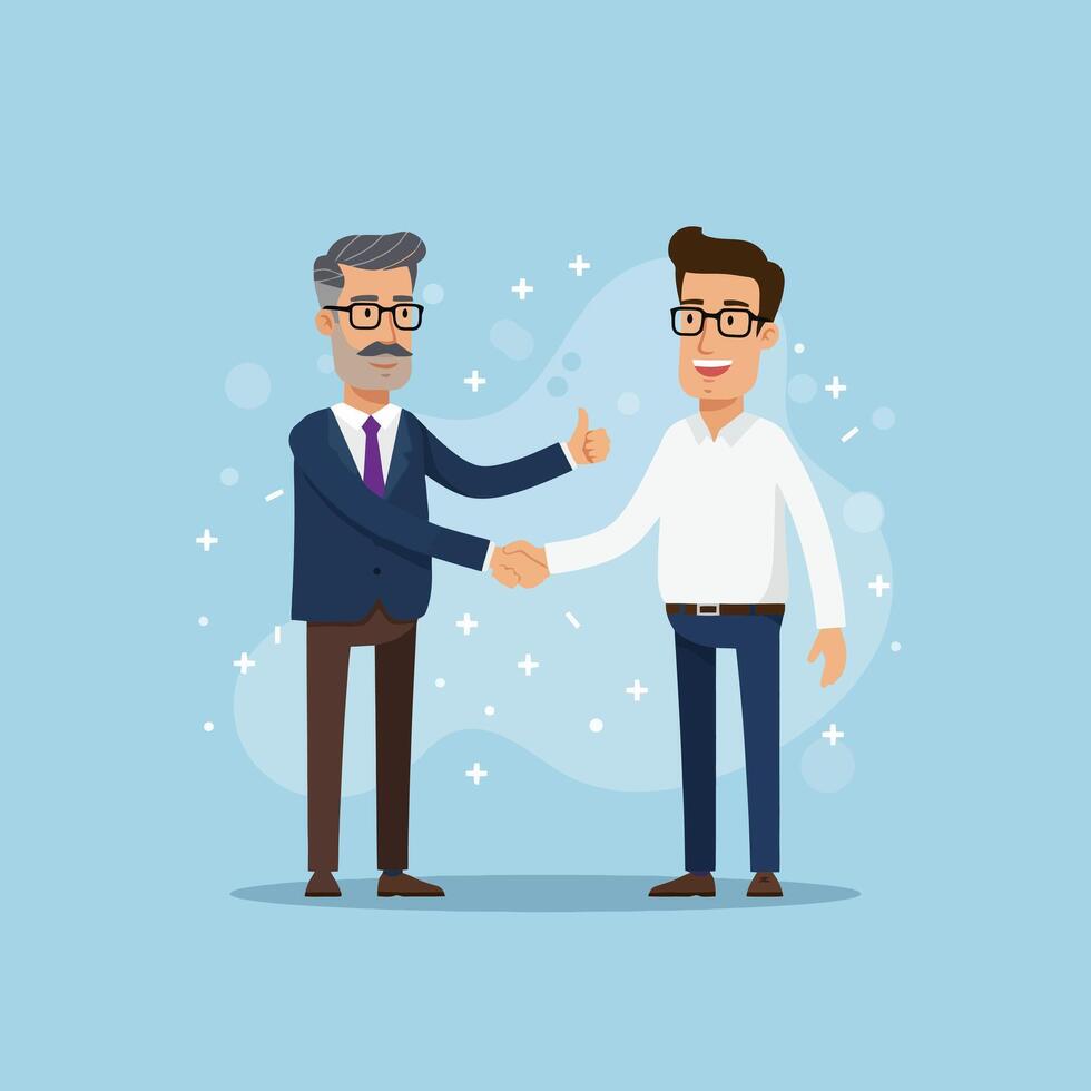 Businessmen Closing Deal with Handshake and Thumbs Up Gesture Illustration vector