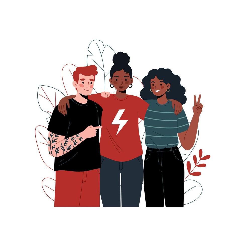 Happy Diverse Friends Hugging Friendship Teamwork Illustration vector