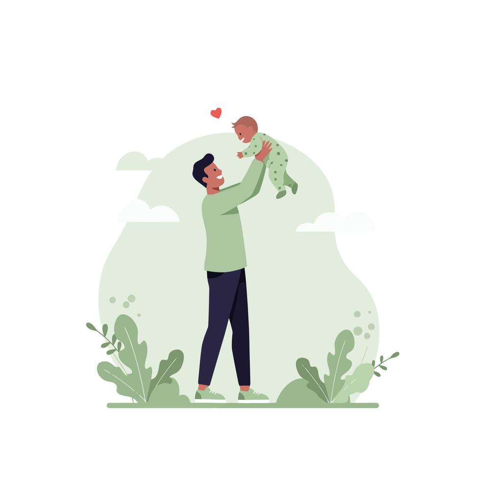 Happy Father Lifting Baby in Park Illustration vector