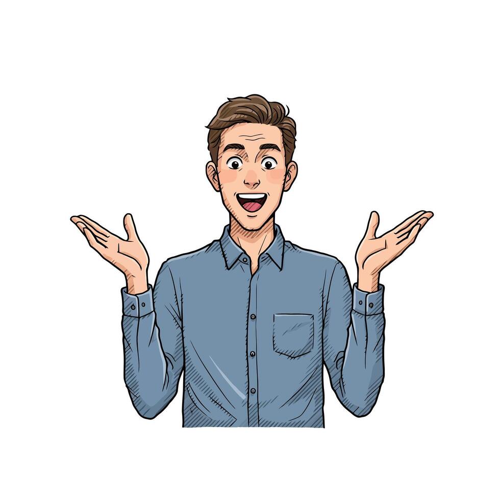 Surprised Man Illustration Pop Art Style Presentation Image vector