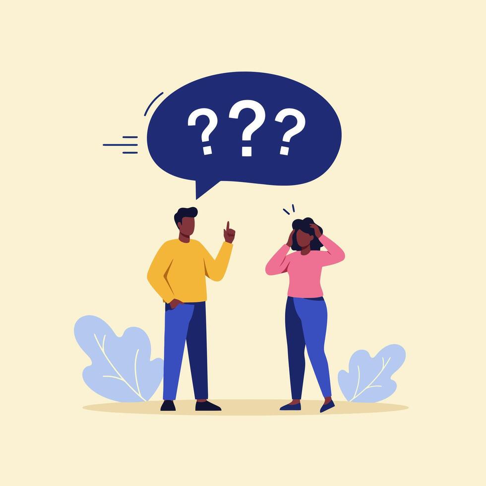Couple Discussing Problems Question Marks Confused Illustration vector