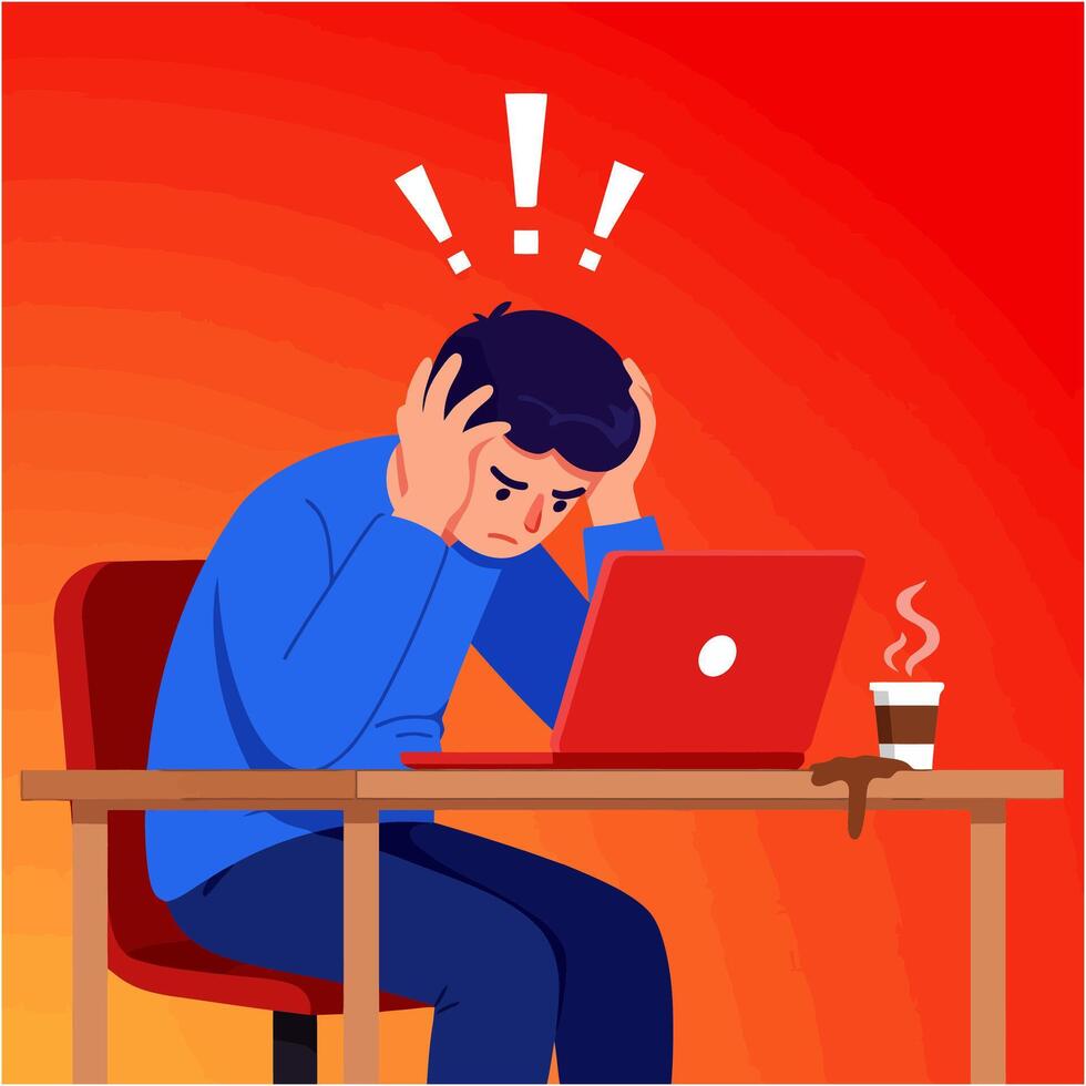 Stressed Man Working on Laptop Problem vector
