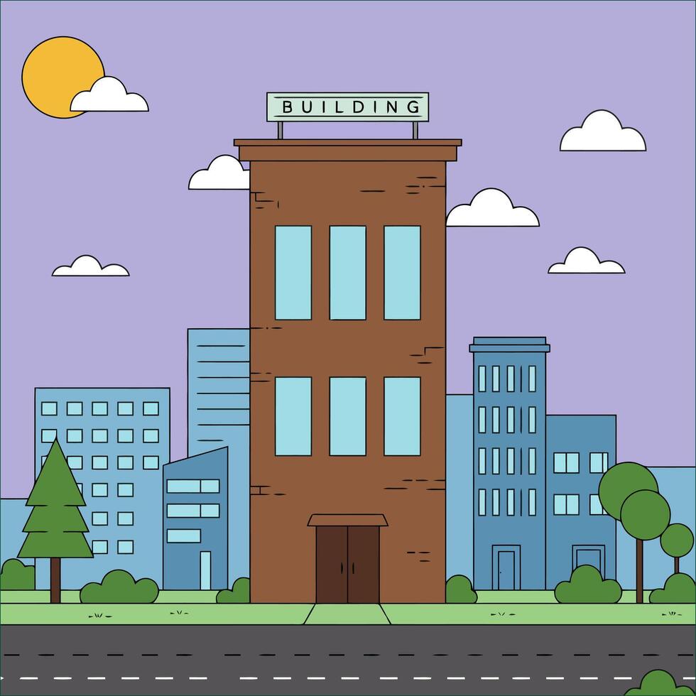 Brick Building Cityscape Illustration Cartoon Style vector