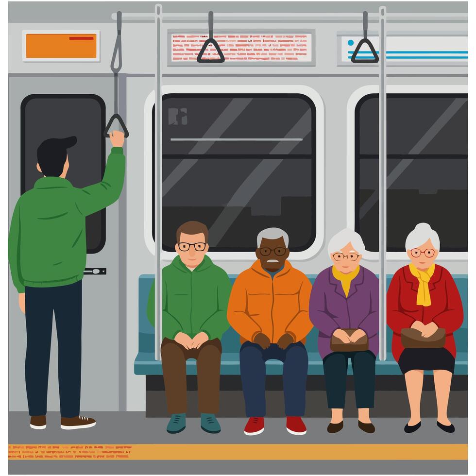 Passengers Riding Public Transportation Subway Train Scene vector