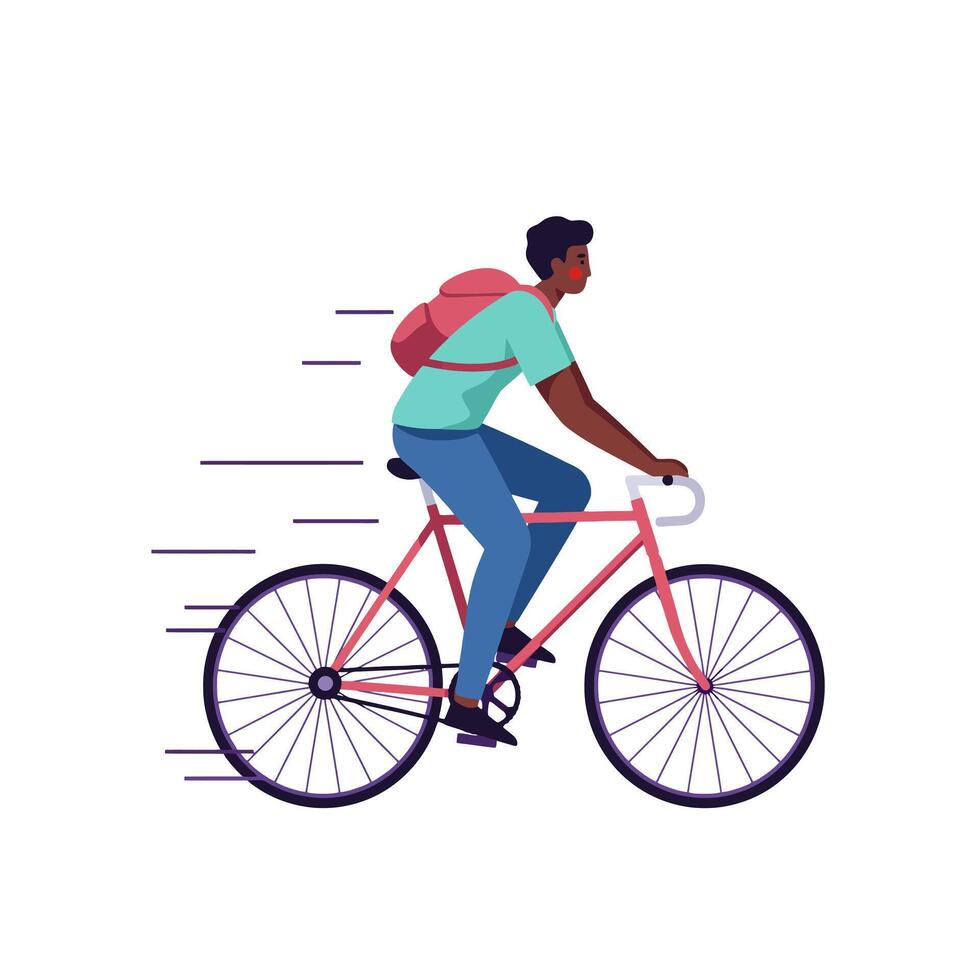 Man Riding Bicycle Fast with Backpack Illustration vector