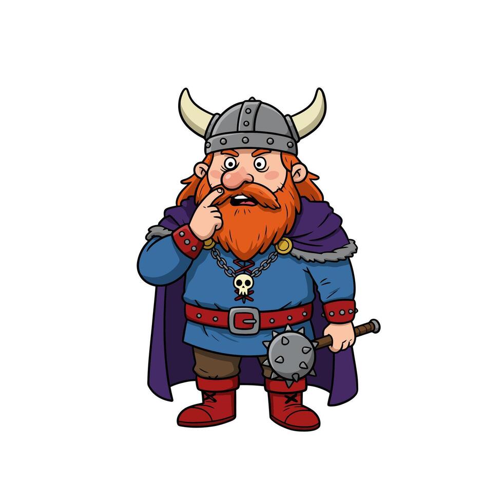 Thinking Viking Cartoon Character with Mace vector