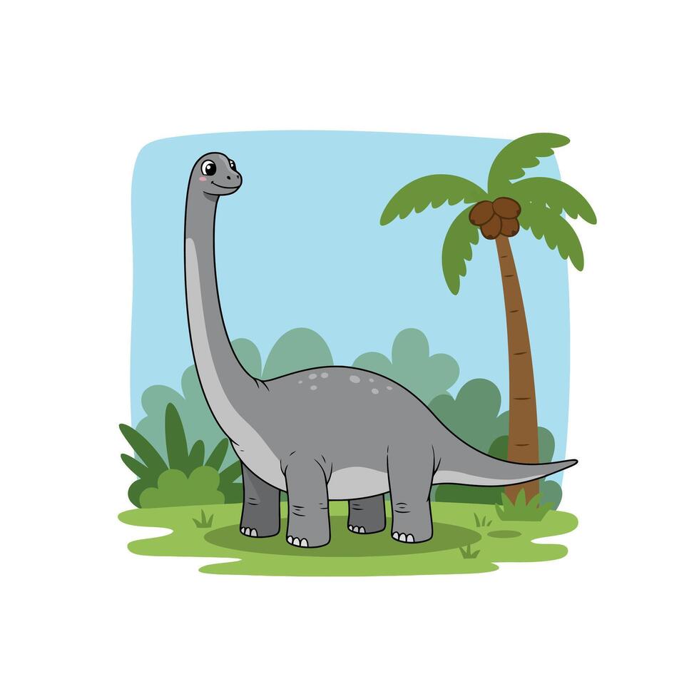 Adorable Cartoon Brachiosaurus Dinosaur Illustration vector