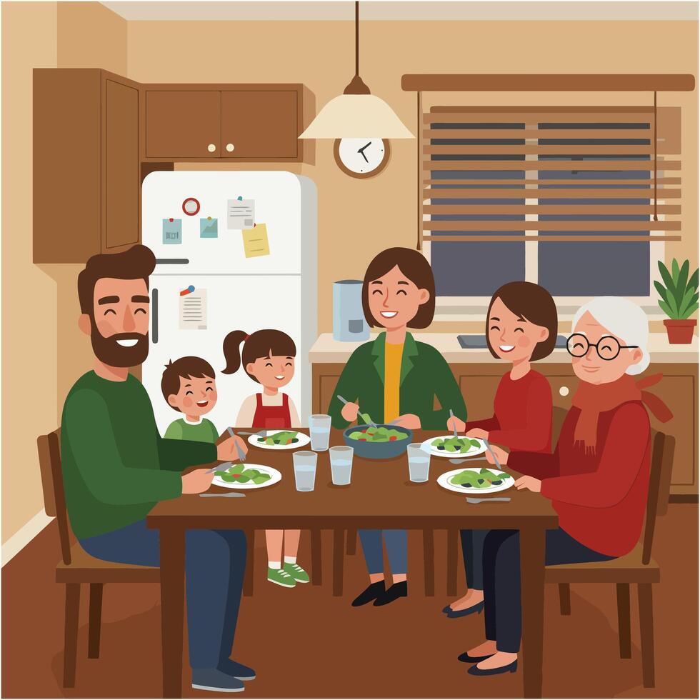 Happy Family Enjoying Dinner Together at Home vector