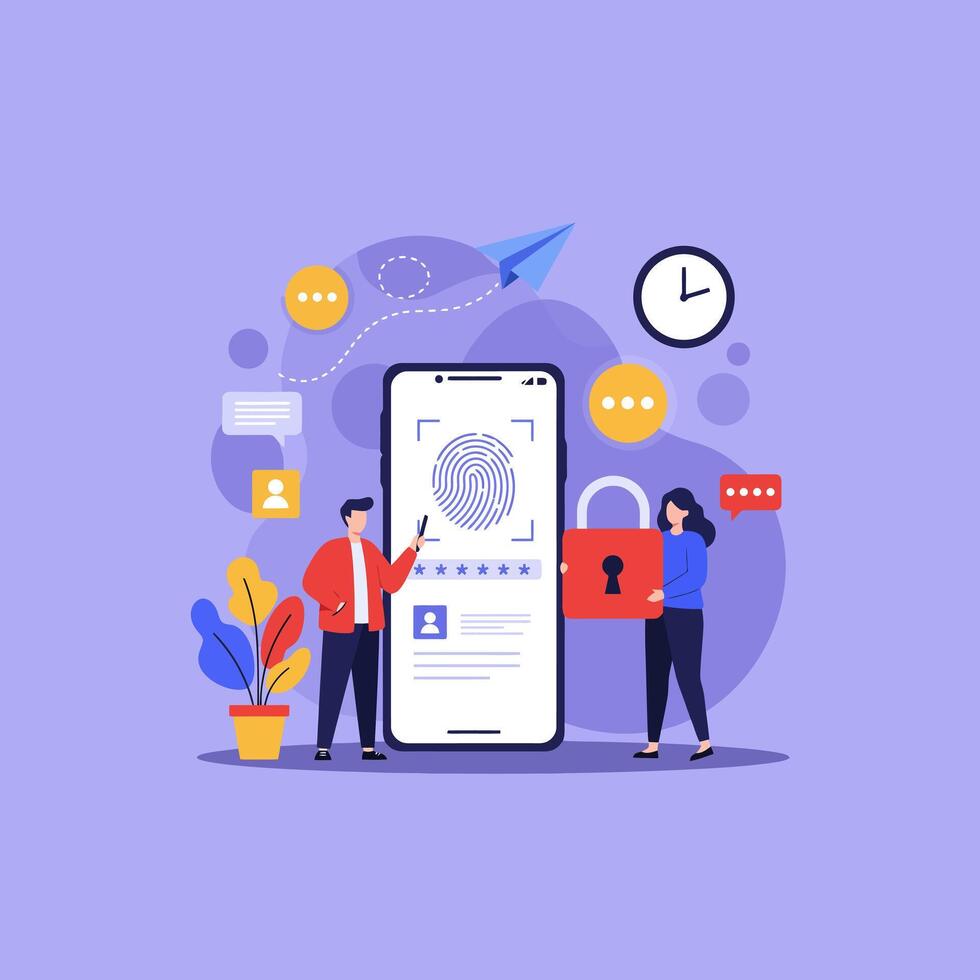 Secure Mobile Fingerprint Authentication System vector