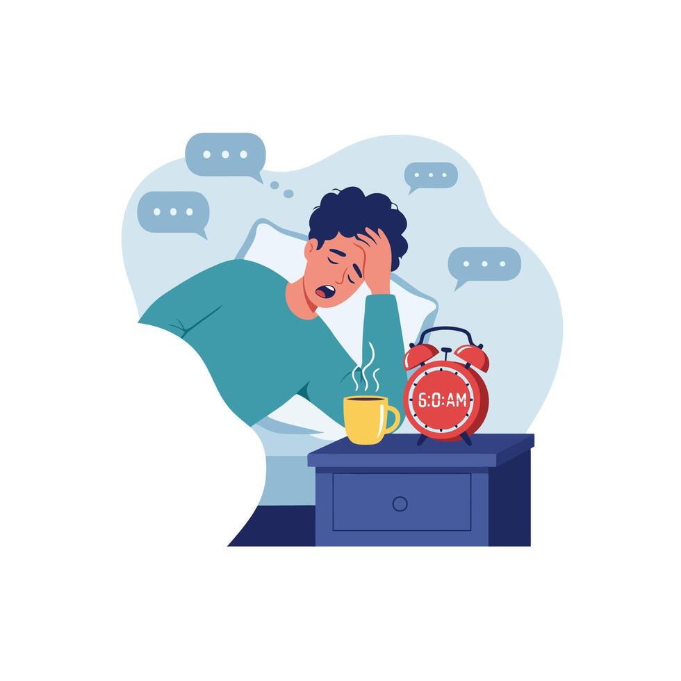 Tired Man Waking Up Early 6 Am Alarm Clock Illustration vector