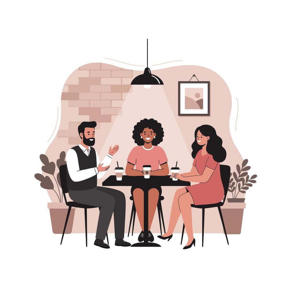 Friends Enjoying Coffee Shop Conversation and Drinks vector