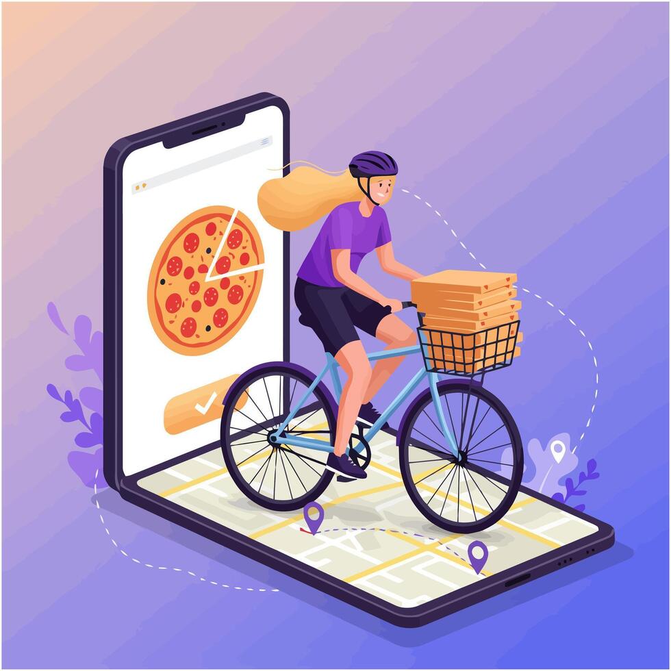 Fast Pizza Delivery by Bike Online Order Tracking App vector