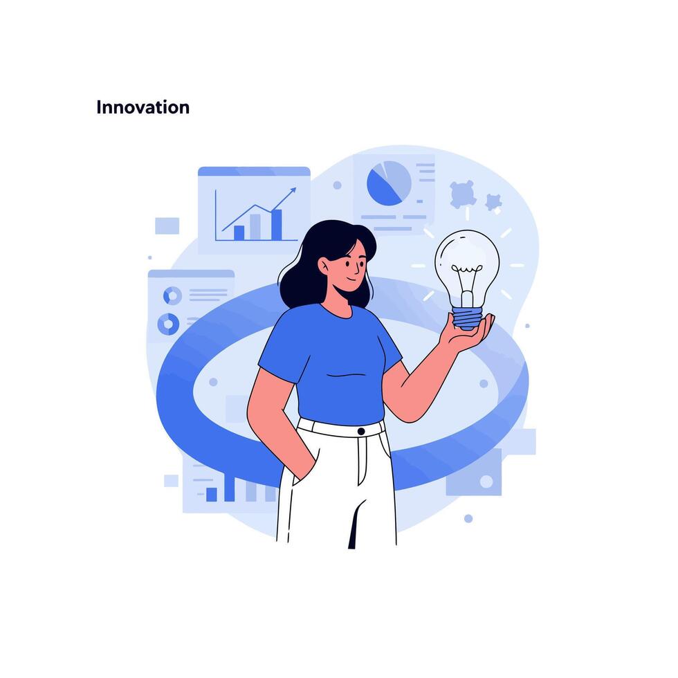Woman Holding Lightbulb Idea Innovation Concept Illustration vector