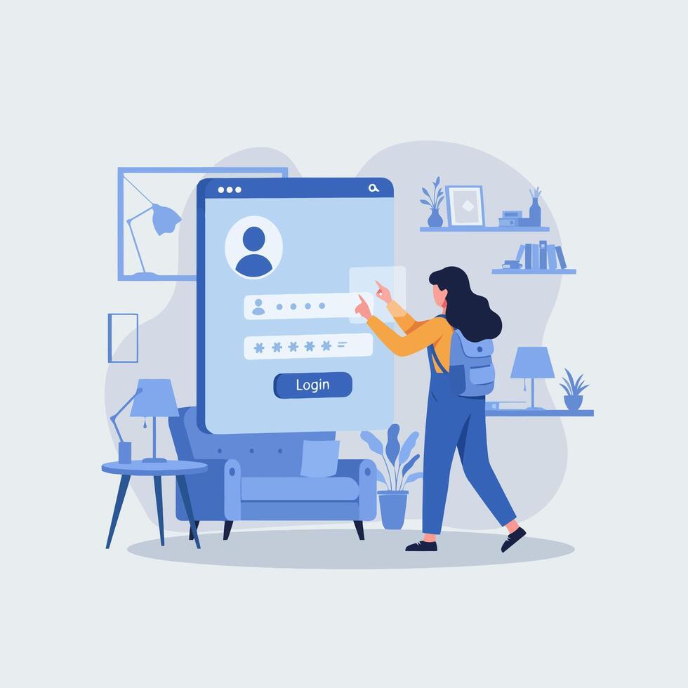 Woman Logging in Securely on Large Tablet vector