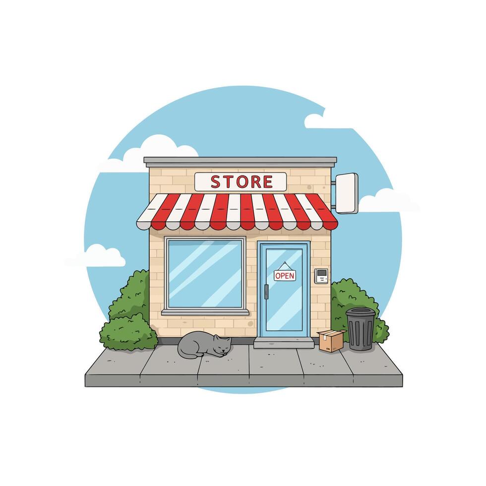 Cute Cartoon Store Building Illustration with Red Awning vector