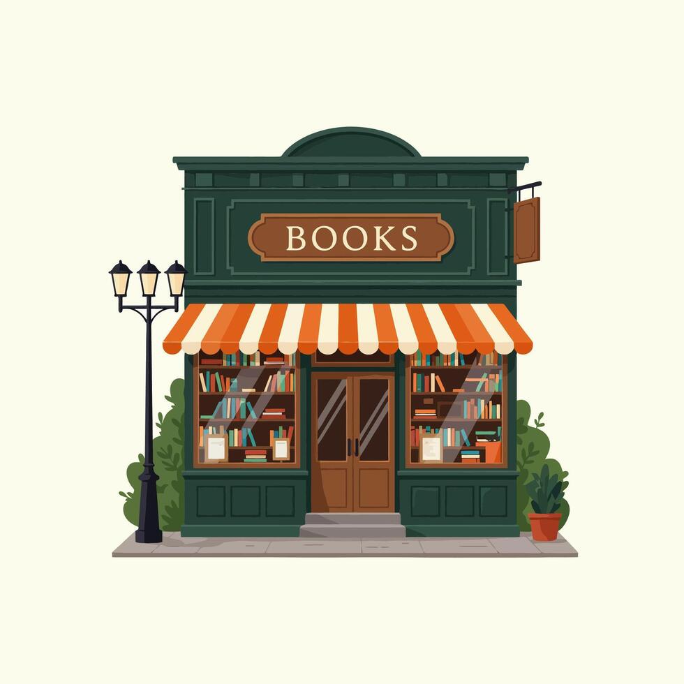 Charming Bookstore Building Illustration Green Exterior Bookshop vector