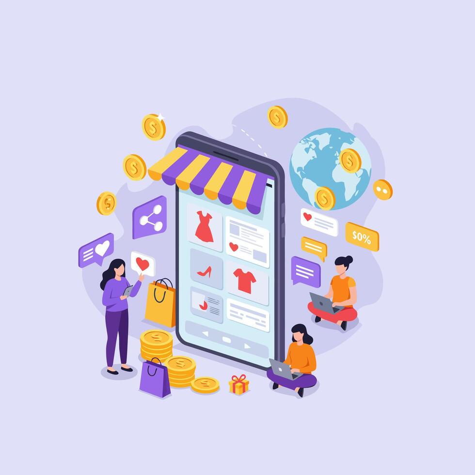 Mobile Shopping App Global Ecommerce Fashion Sales vector