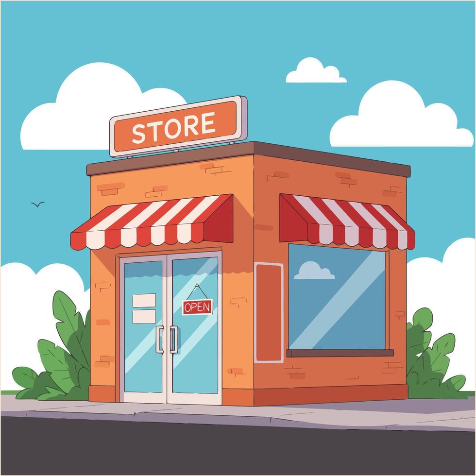 Cute Cartoon Store Building Illustration Design vector