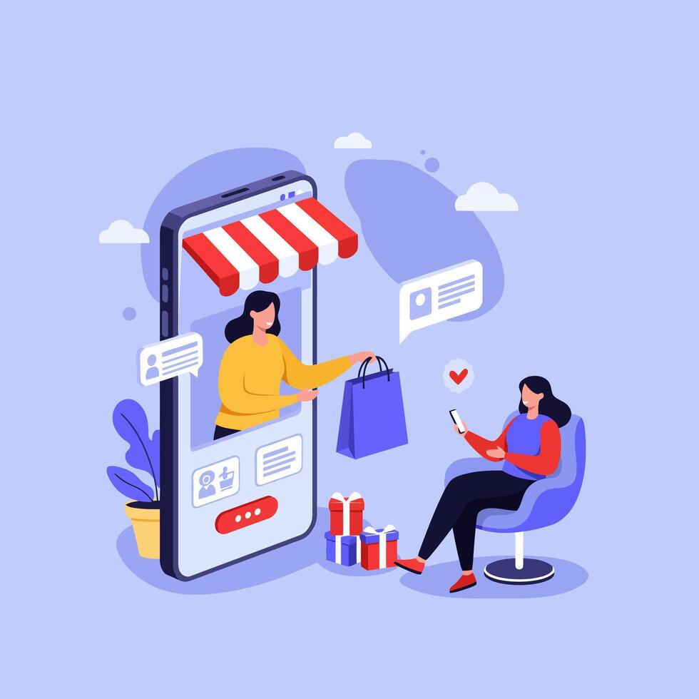 Online Shopping Experience Mobile Store Ecommerce Illustration vector