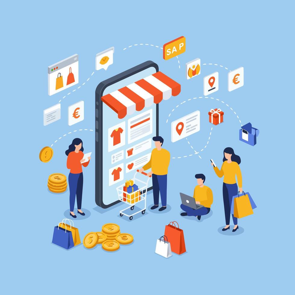 Mobile Shopping App Ecommerce Experience Online Retail vector