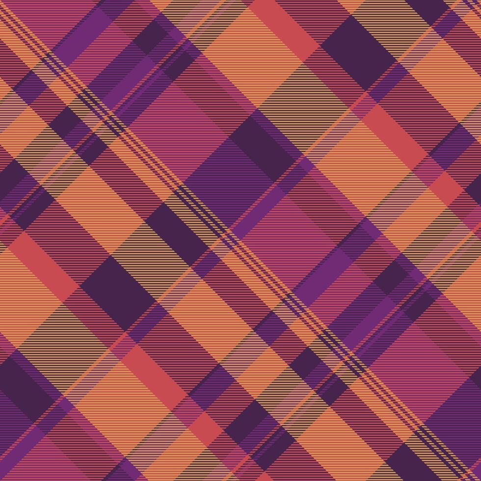 Vibrant diagonal plaid pattern in warm autumnal hues. Perfect for fall fashion, textile designs, or as a stylish background. The intersecting lines create a dynamic and visually appealing texture. vector