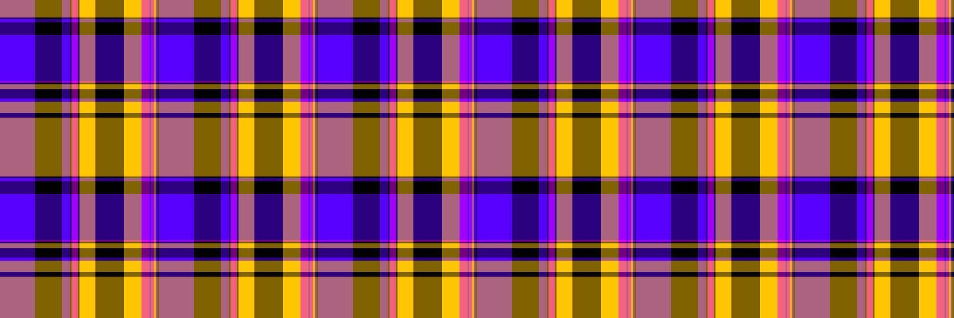 Vibrant plaid pattern in bold purple, gold, and muted pink hues. Perfect for textile design, fashion, and website backgrounds. vector