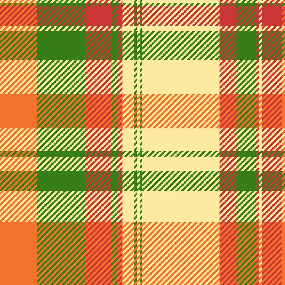 Vibrant autumnal plaid pattern in warm oranges, greens, and creams. Perfect for textile design, fallthemed projects, or as a background image. Offers a cheerful and stylish texture. vector