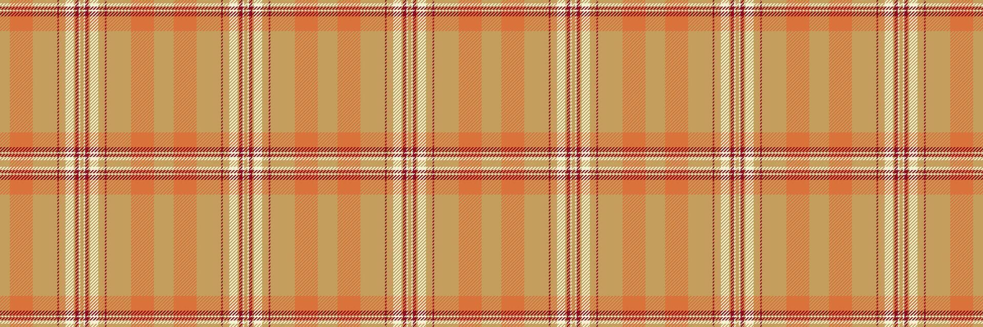 Tan tartan pattern plaid, paisley background seamless. Straight textile fabric texture check in amber and orange colors. vector