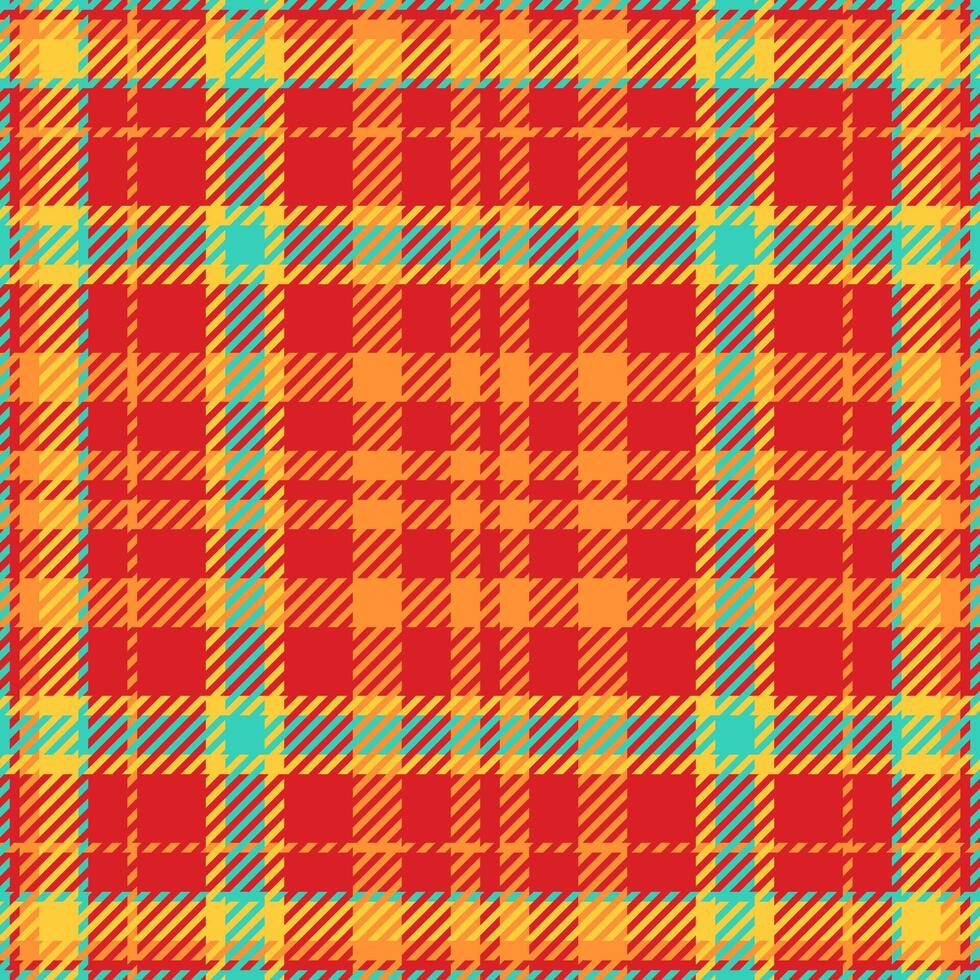 Vibrant red, orange, and teal plaid pattern. Perfect for textile design, website backgrounds, or festive projects. This bold, geometric texture evokes warmth and energy. vector