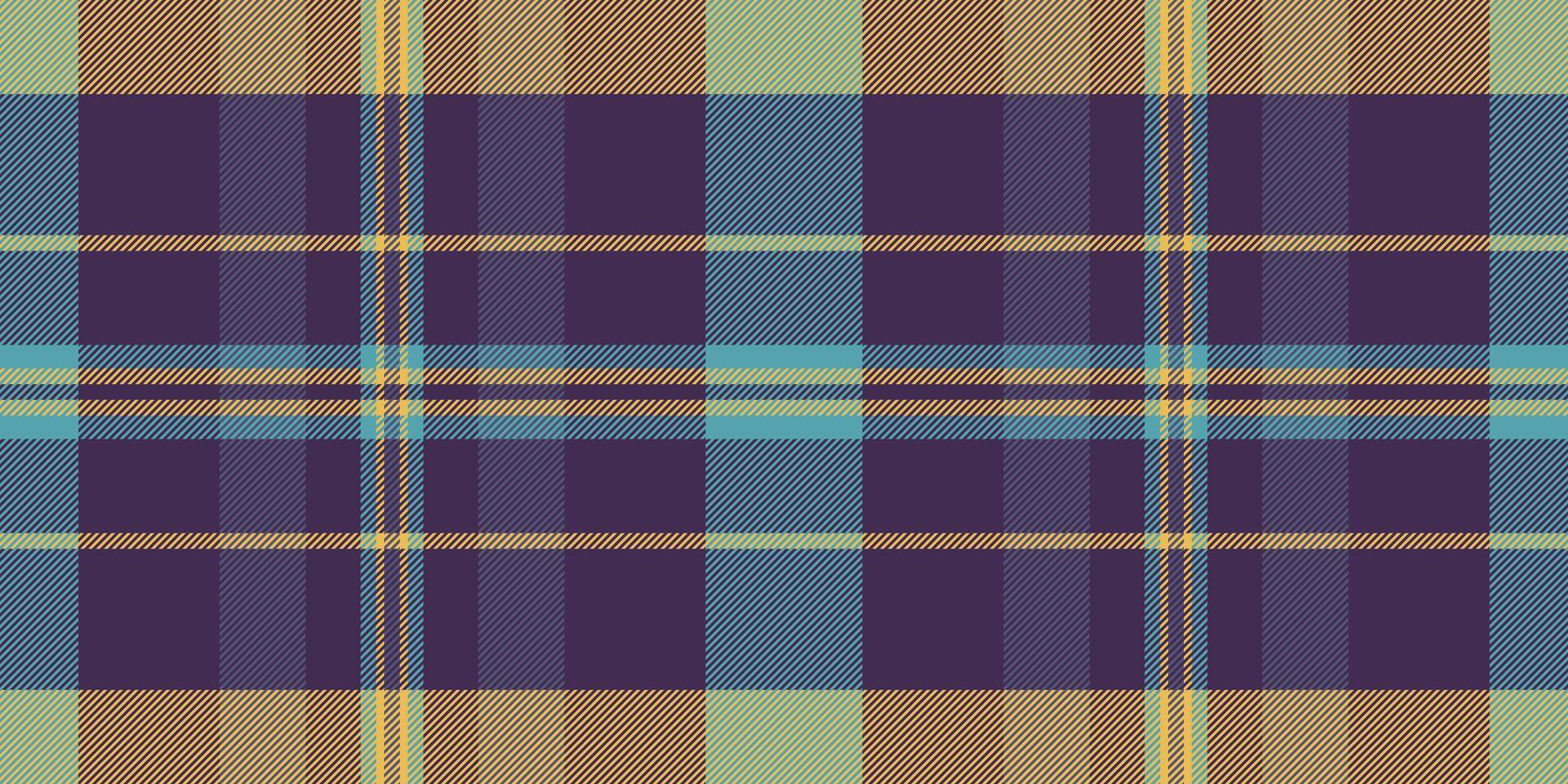 Idyllic seamless background , summertime pattern textile fabric. Volume tartan plaid texture check in violet and traditional gold colors. vector