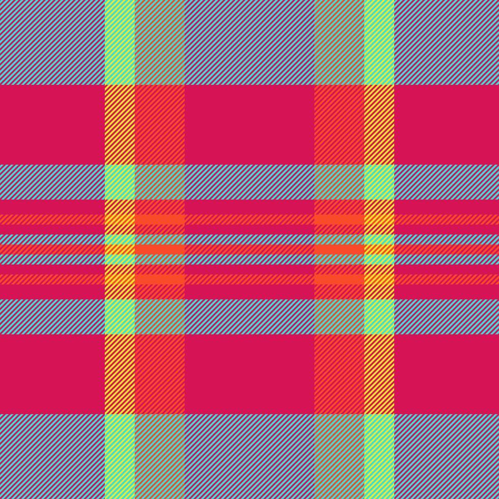 Vibrant plaid pattern in bold hues. Perfect for textile design, fashion, or website backgrounds. The intersecting lines create a dynamic visual texture, conveying energy and style. vector