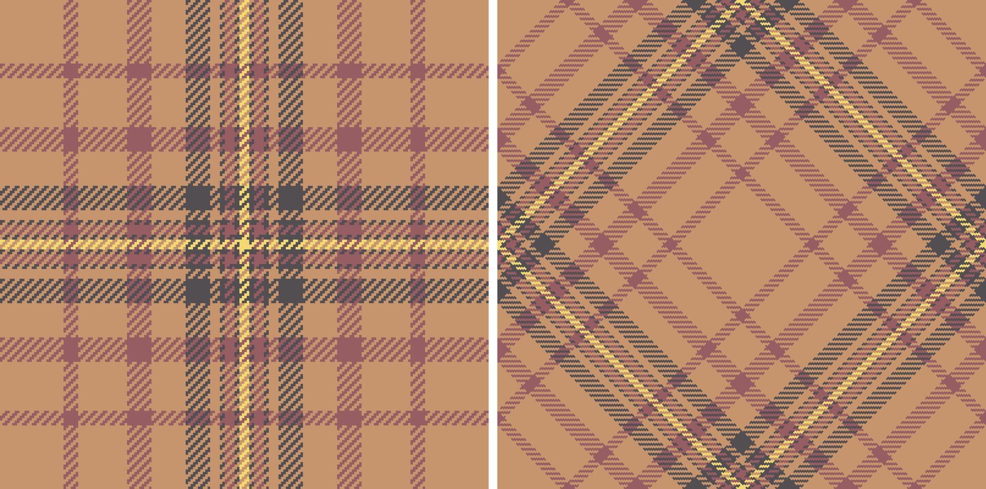 Seamless tartan pattern of fabric check textile with a background plaid texture. Set in warm colors for seasonal holiday decorations. vector