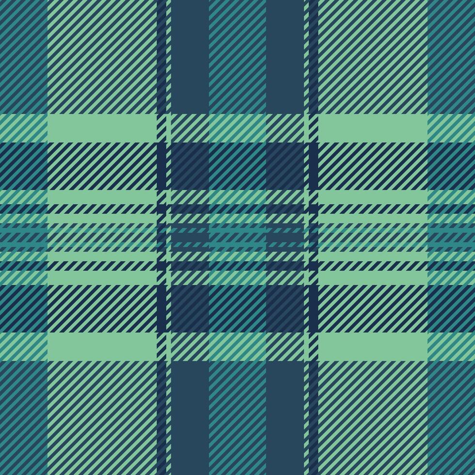 Worn texture fabric seamless, international tartan pattern. Quality background check plaid textile in cyan and green colors. vector