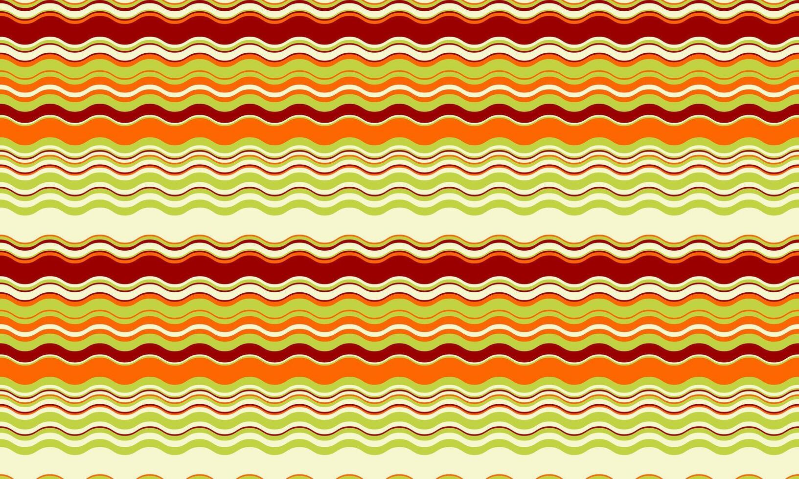 Vibrant wavy stripes in autumnal hues create a cheerful, retrostyled seamless pattern. Ideal for textiles, websites, packaging, and more. Perfect for adding a touch of vintage charm to your designs. vector