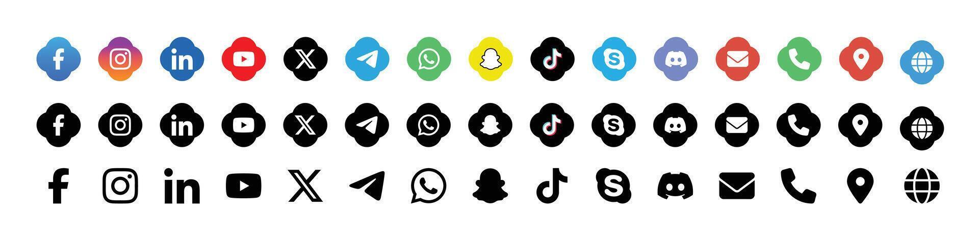 Social media icons, logos and contact icons vector