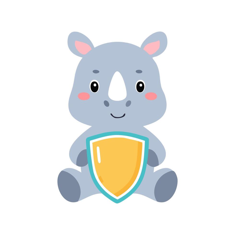 Cute Rhino with Shield vector