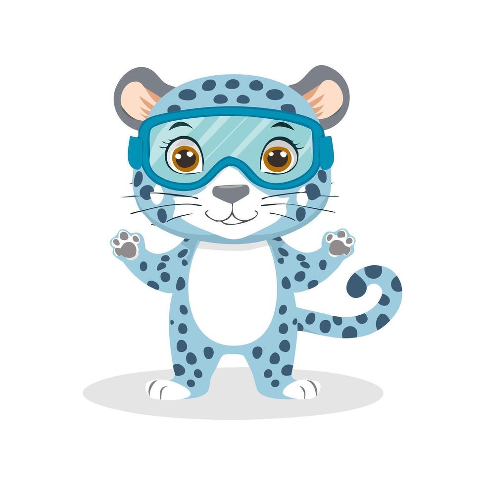 Cute Snow Leopard with Goggles vector