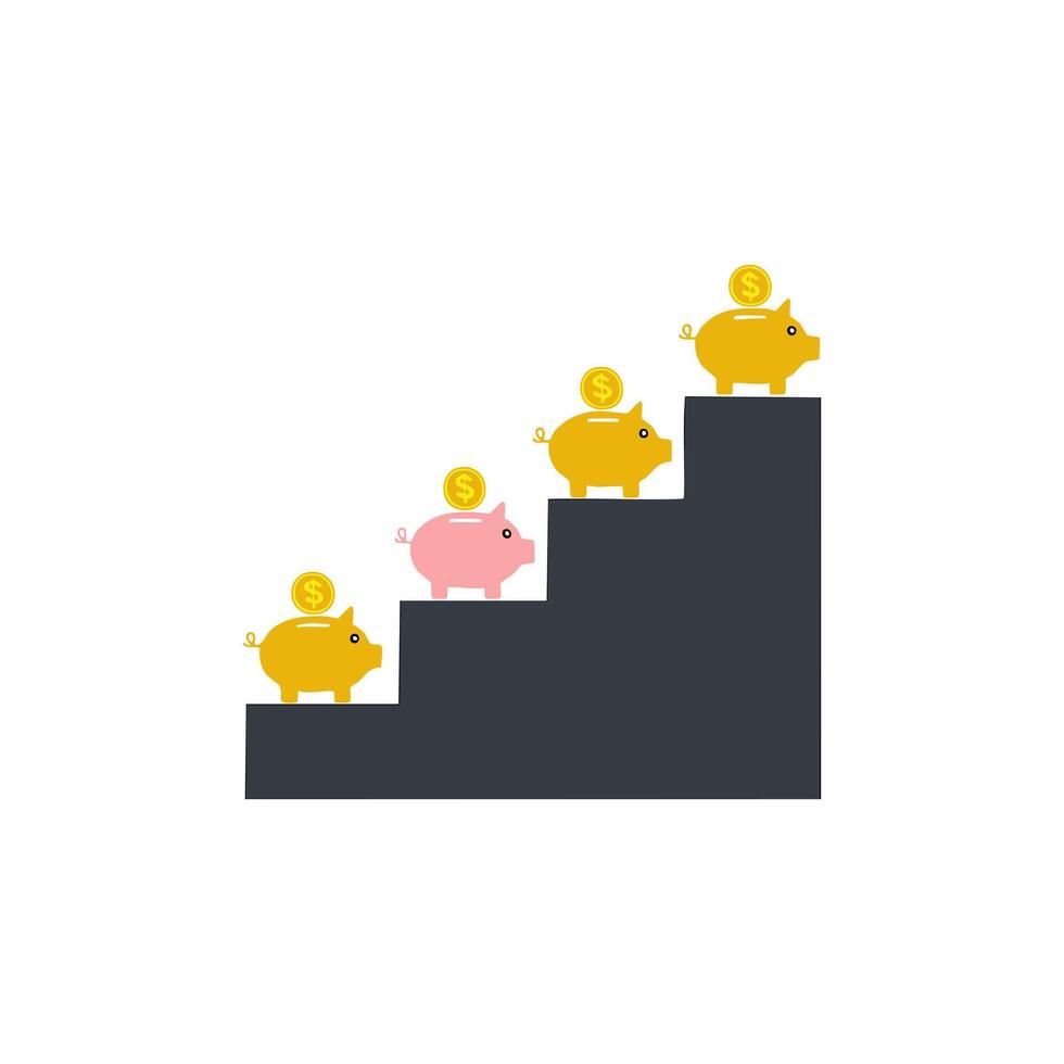 Steps made of piggy banks and gold bars vector
