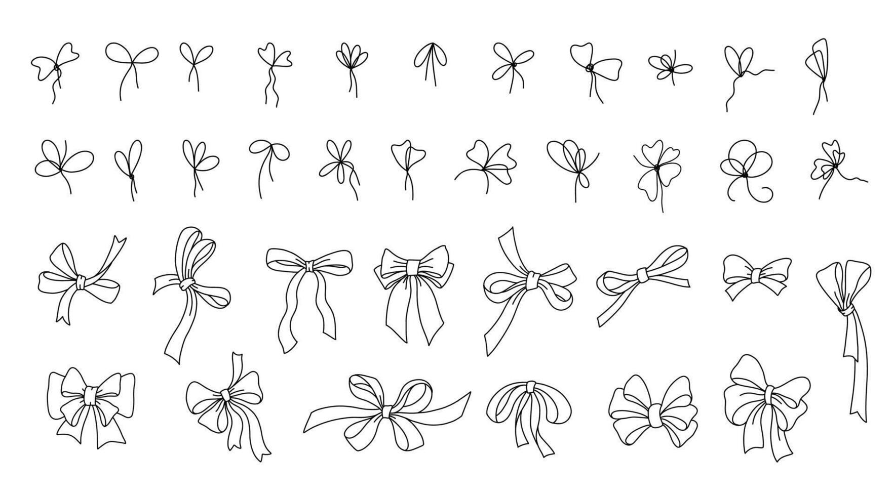 Line ribbon gift bow. Outline present minimal doodle ribboned black gift bows icons, simple ribboned outline decorative elements for gifting package. set vector
