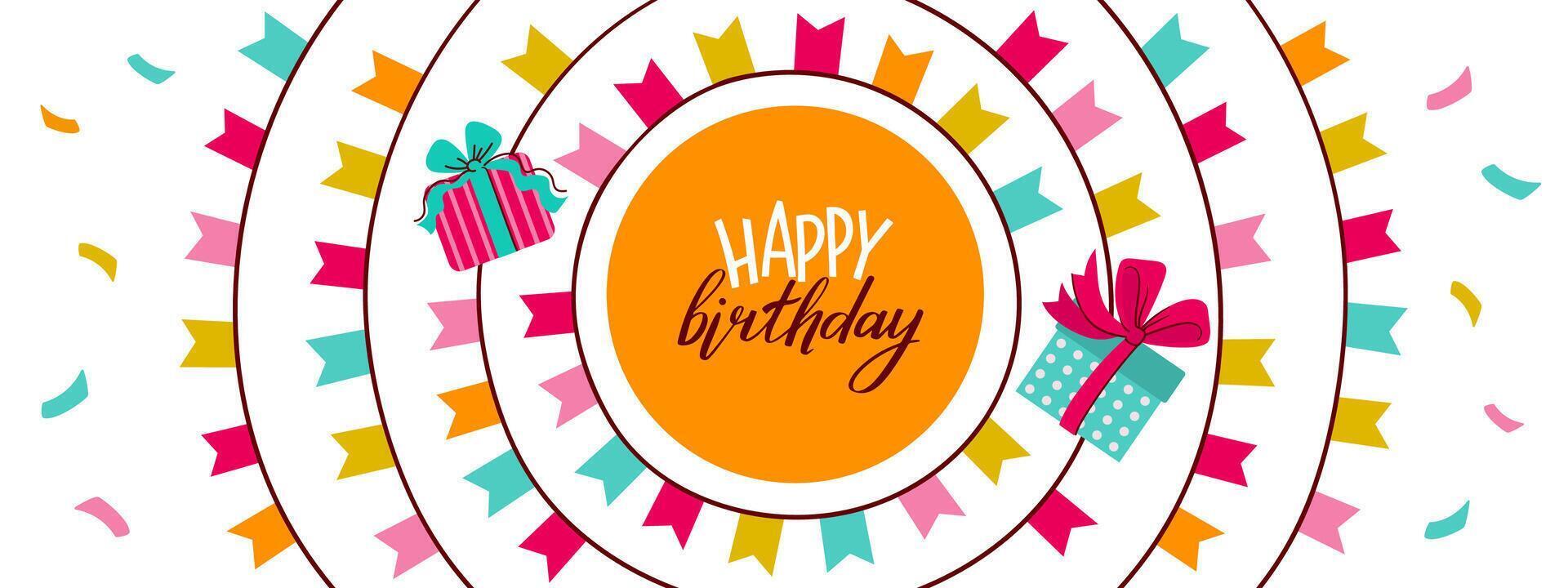 Birthday doodle background. Card with gift cake balloons confetti festive elements, party and anniversary print for holiday card design. birthday texture vector